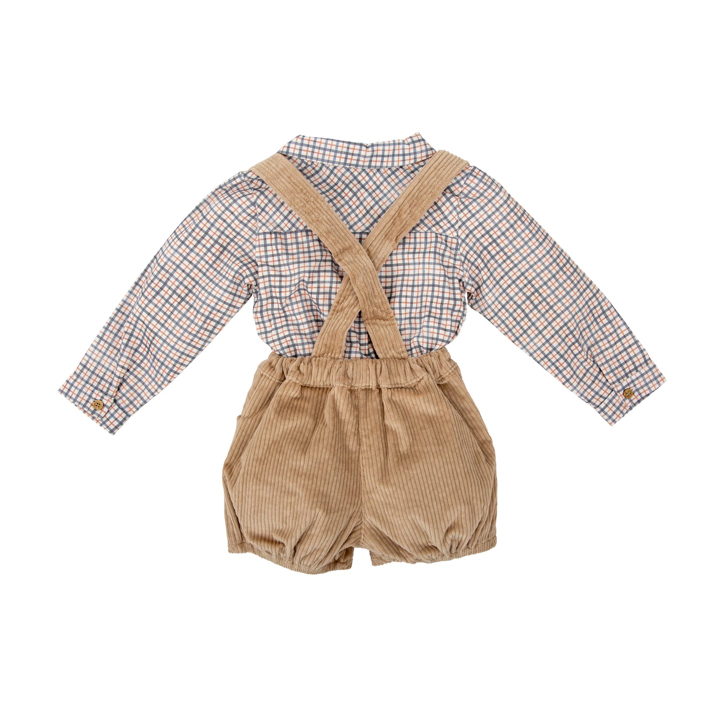 Conjunto camisa cuadros y pantalones cortos pana