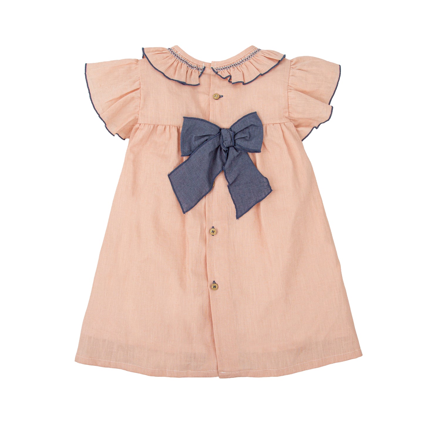 Vestido smock manga volante con cuello