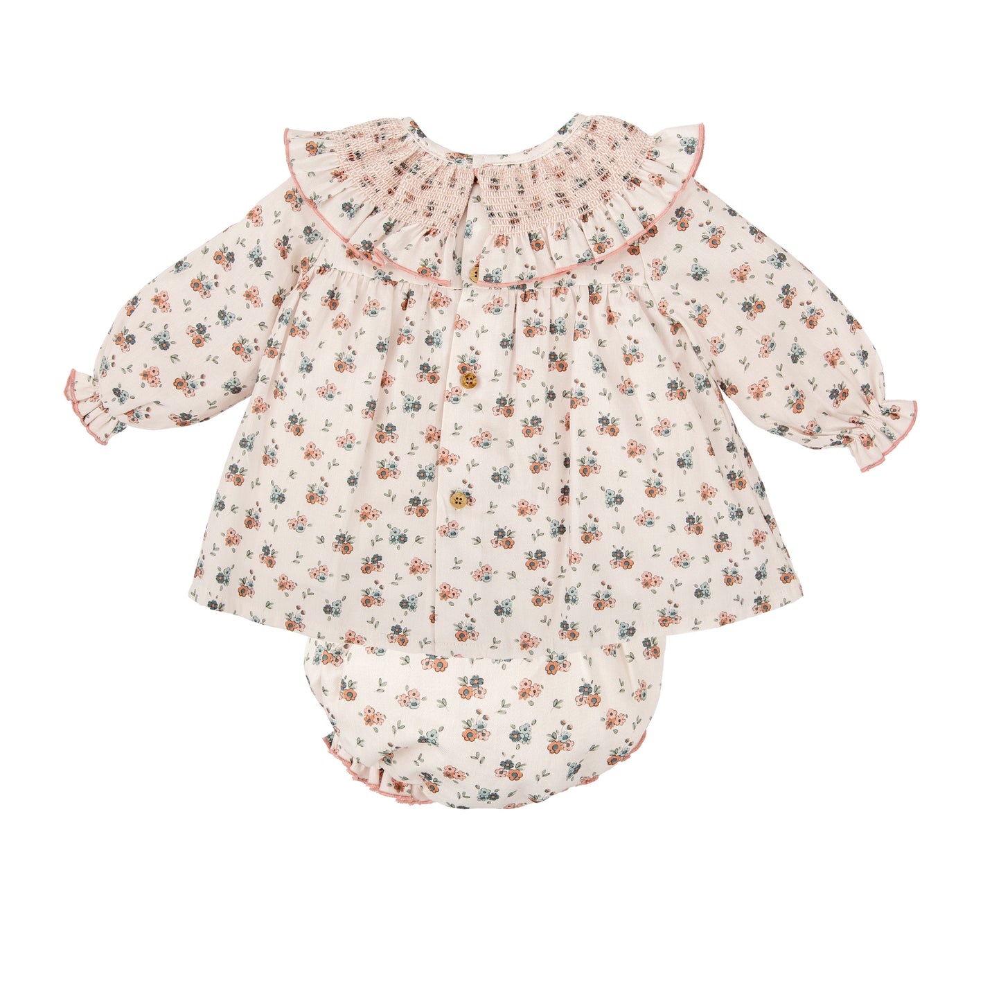 Vestido corto cuello bordado con cubrepañal