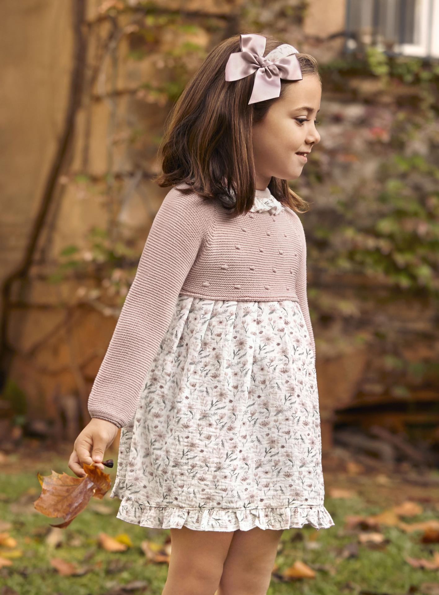 Vestido combinado punto y flores