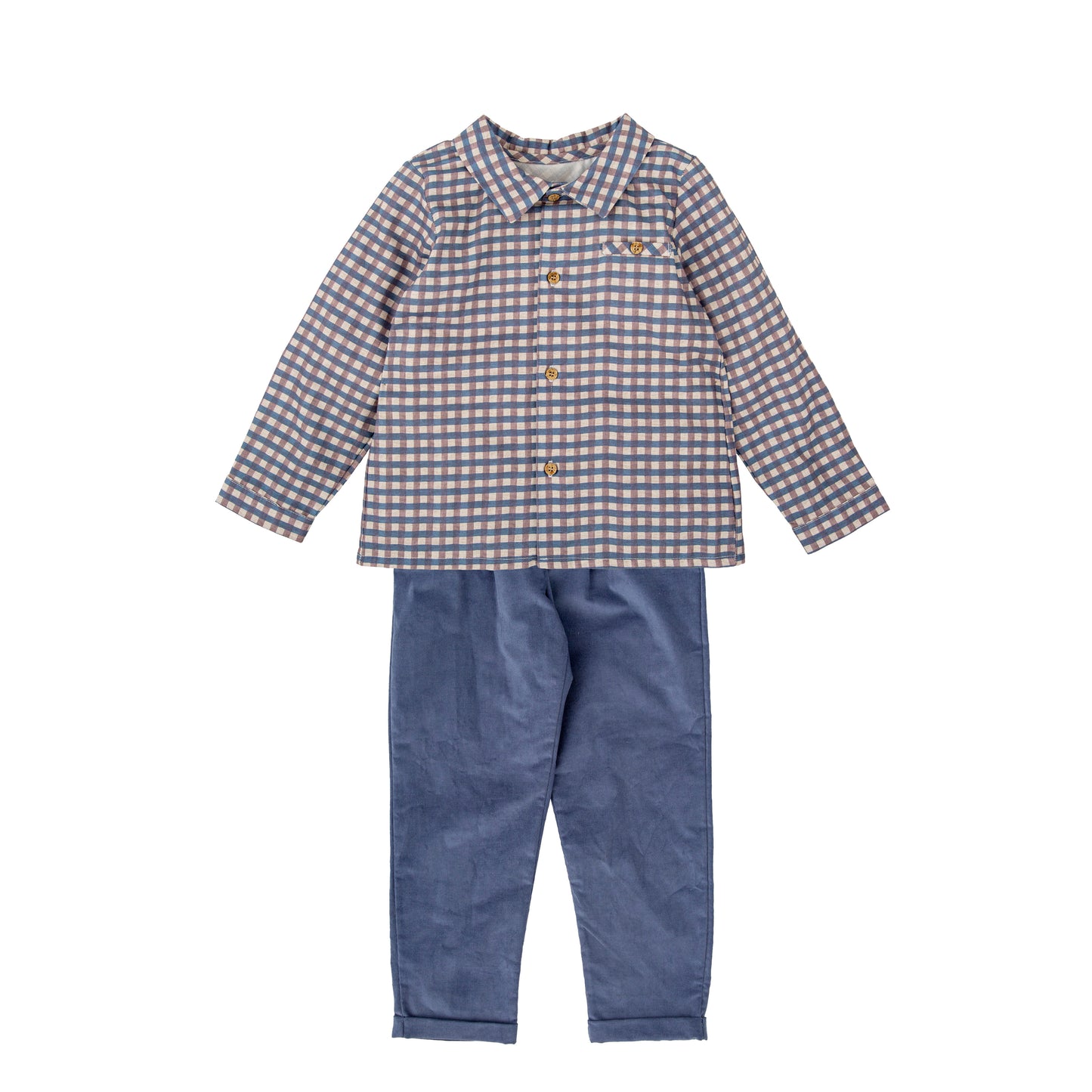 Conjunto camisa cuadros y pantalón pana