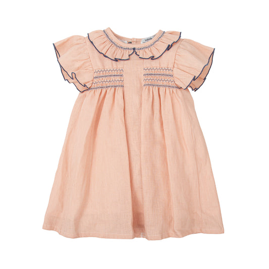 Vestido smock manga volante con cuello