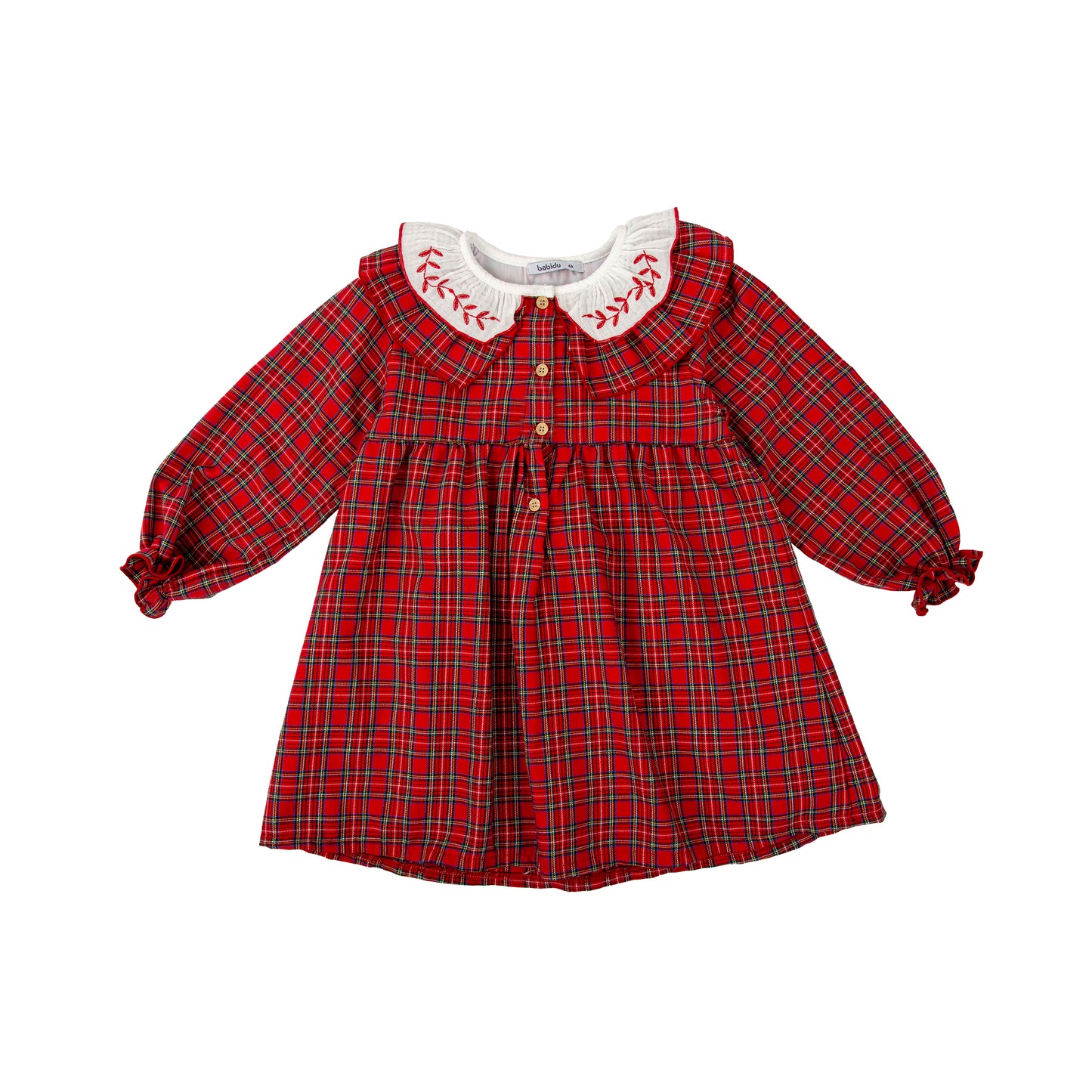 Vestido cuadros cuello bordado