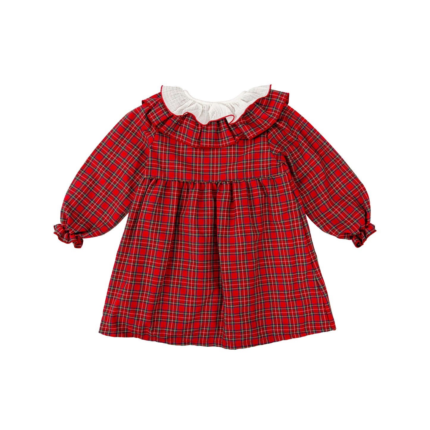 Vestido cuadros cuello bordado