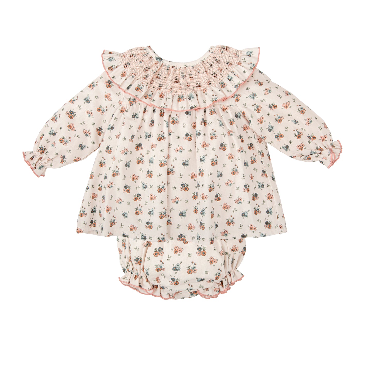 Vestido corto cuello bordado con cubrepañal