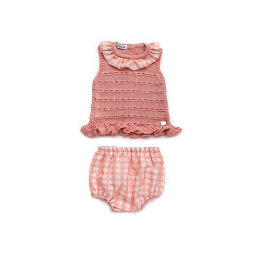 Conjunto de punto con cubre pañal cuadros
