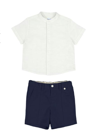 Camisa cuello mao con short de vestir