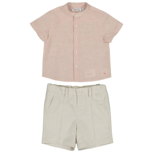 Camisa cuello mao con short de vestir